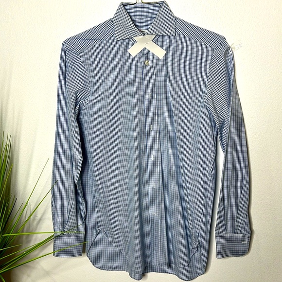 Kiton Other - #53 KITON Designer Blue Gingham Plaid Cotton Shirt 15